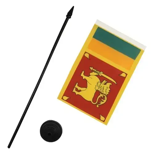 Sri Lanka Table Flag 4'' x 6'' - Sri Lankan Desk Flag 15 x 10 cm. - Black plastic stick and base - AZ FLAG - 4