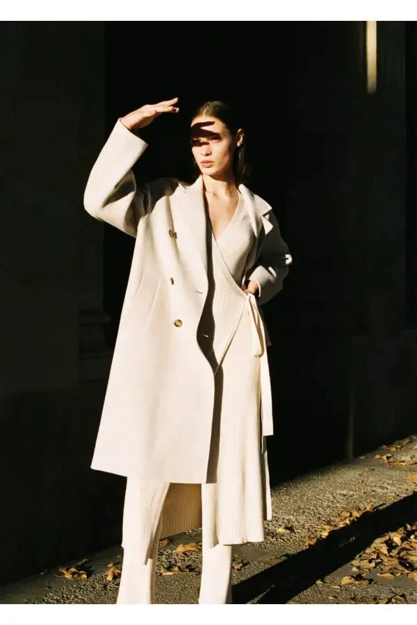 Сшитое вручную свободное шерстяное пальто - 5