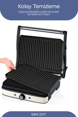 SSM-2571 TOST MAKİNESİ 2000 W - Krem-Krem - 2