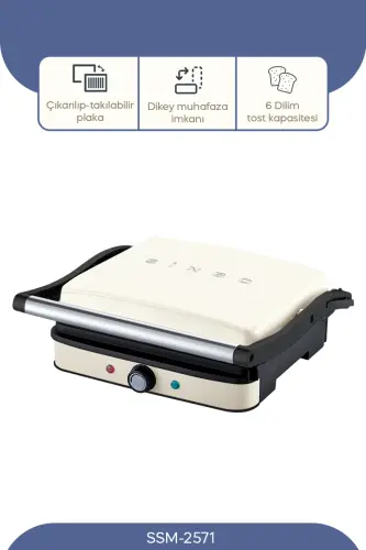 SSM-2571 TOST MAKİNESİ 2000 W - Krem-Krem 