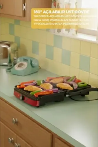 SSM-2571 Tost Makinesi – Çıkarılabilir Plaka & 180 Derece Açılabilir Gövde-Kırmızı - 3