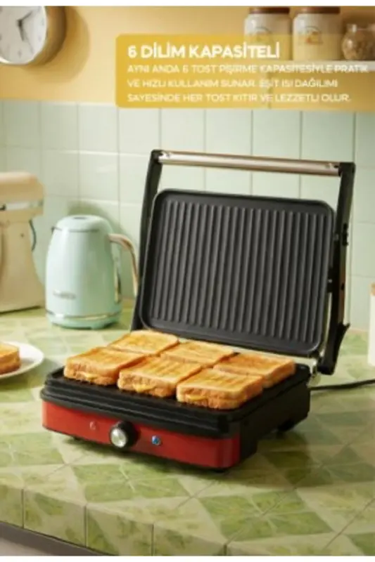 SSM-2571 Tost Makinesi – Çıkarılabilir Plaka & 180 Derece Açılabilir Gövde - Kırmızı - 2