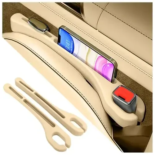 SSNNUU 2PCS Car Seat Gap Filler Organizer with Phone Holder,[Upgrade Version] Car Seat Gap Organizer for Prevent Falling,Essential Car Accessories Car Side Seat Gap Filler (Beige) - SSNNUU (1)