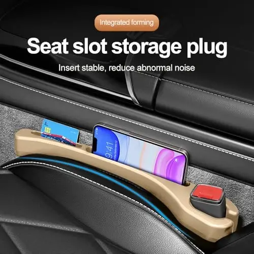 SSNNUU 2PCS Car Seat Gap Filler Organizer with Phone Holder,[Upgrade Version] Car Seat Gap Organizer for Prevent Falling,Essential Car Accessories Car Side Seat Gap Filler (Beige) - 4