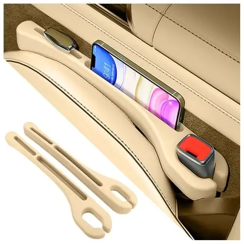 SSNNUU 2PCS Car Seat Gap Filler Organizer with Phone Holder,[Upgrade Version] Car Seat Gap Organizer for Prevent Falling,Essential Car Accessories Car Side Seat Gap Filler (Beige) - 1