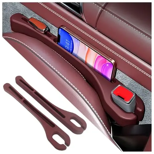 SSNNUU 2PCS Car Seat Gap Filler Organizer with Phone Holder,[Upgrade Version] Car Seat Gap Organizer for Prevent Falling,Essential Car Accessories Car Side Seat Gap Filler (Red) - 1