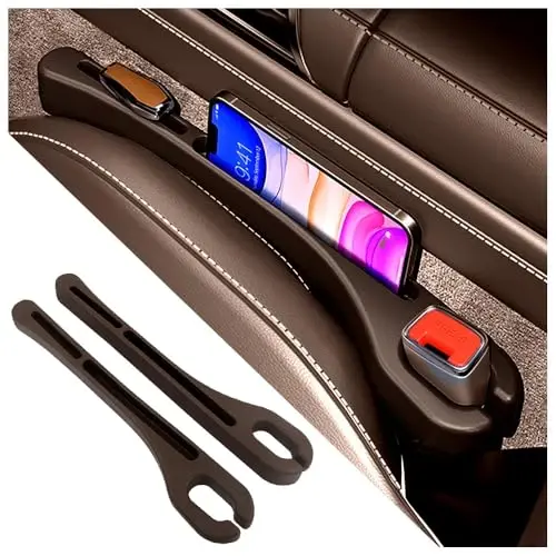 SSNNUU 2PCS Car Seat Gap Filler Organizer with Phone Holder,[Upgrade Version] Car Seat Gap Organizer for Prevent Falling,Essential Car Accessories Car Side Seat Gap Filler (Brown) - 1