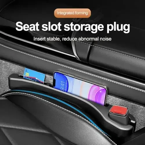 SSNNUU 2PCS Car Seat Gap Filler Organizer with Phone Holder,[Upgrade Version] Car Seat Gap Organizer for Prevent Falling,Essential Car Accessories Car Side Seat Gap Filler (Black) - 3