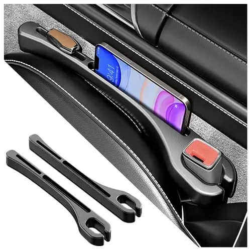 SSNNUU 2PCS Car Seat Gap Filler Organizer with Phone Holder,[Upgrade Version] Car Seat Gap Organizer for Prevent Falling,Essential Car Accessories Car Side Seat Gap Filler (Black) - 1