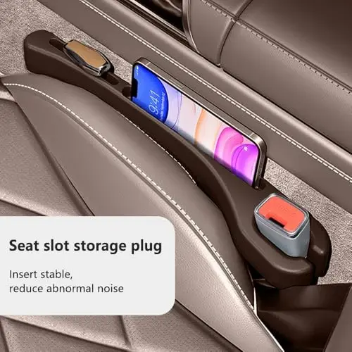 SSNNUU 2PCS Car Seat Gap Filler Organizer with Phone Holder,[Upgrade Version] Car Seat Gap Organizer for Prevent Falling,Essential Car Accessories Car Side Seat Gap Filler (Brown) - 3