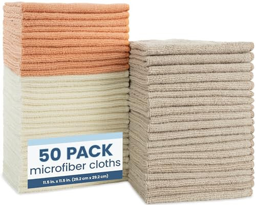 S&T INC. 50 ta Mikroto'qimali Tozalash Matosi, Uy uchun Sochiqlar, Mashinalar uchun Qayta ishlatiladigan Mikrofiber Sochiqlar, Tozalash Latta, Neytral Marjon, 11,5 dyuym x 11,5 dyuym, 50 dona. - S&T INC.
