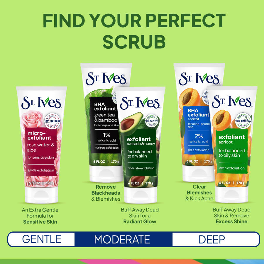 St. Ives Blackhead Clearing Exfoliating Face Scrub, Green Tea & Bamboo Facial Exfoliator 6 oz - 6