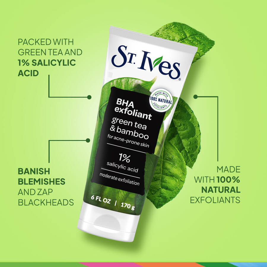 St. Ives Siyah Nokta Temizleyici Peeling Yüz Ovma Jeli, Yeşil Çay ve Bambu Yüz Peelingi 6 oz - 2