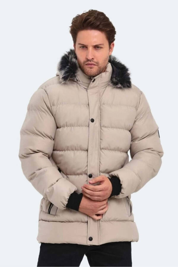 ST23JE027 Heck Men's Hooded Puffer Jacket - Slazenger - Stone - 2