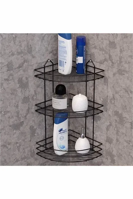 Stainless Black 3 Tier Bathroom Corner Shelf Bathroom Shelf - EVA METAL TASARIM