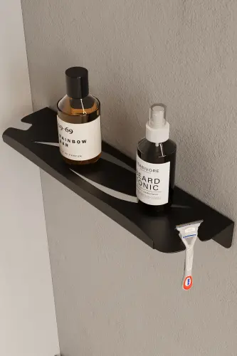 Stainless Steel Bathroom Shelf - Adhesive Shower Caddy Shampoo Shelf Matte Black Hanging Rack - 1