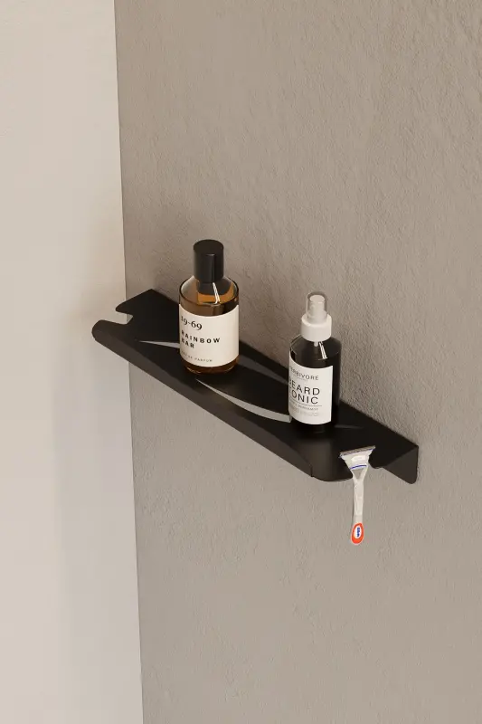 Stainless Steel Bathroom Shelf - Adhesive Shower Caddy Shampoo Shelf Matte Black Hanging Rack - 3
