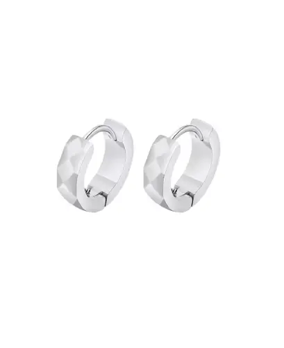 Stainless Steel Diamond Design Huggie Hoop Earrings-Silver - 1