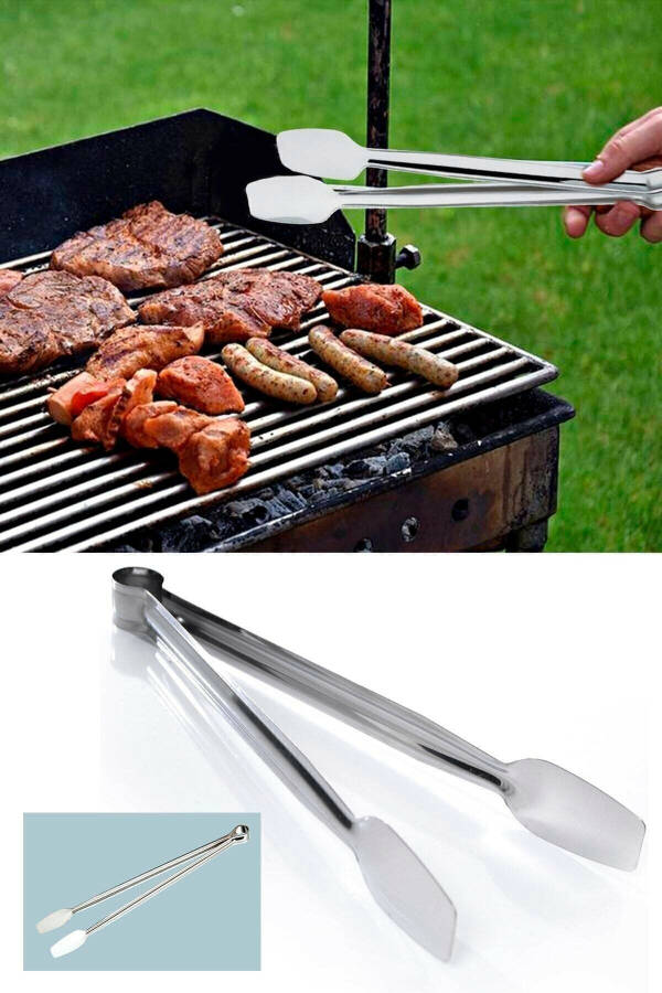 Stainless Steel Grill Tongs BBQ Cleaning Wire Brush (2 Pack Holiday Picnic Camping Party) - 2