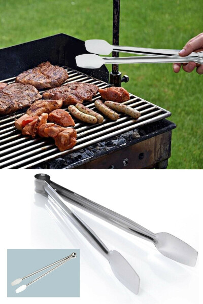 Stainless Steel Grill Tongs BBQ Cleaning Wire Brush (2 Pack Holiday Picnic Camping Party) - 4