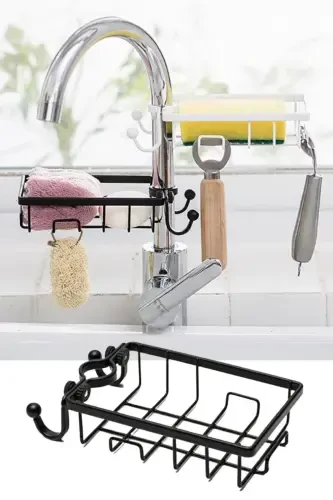 Stainless Steel Kitchen Bathroom Faucet Mountable Soap and Sponge Holder - 1