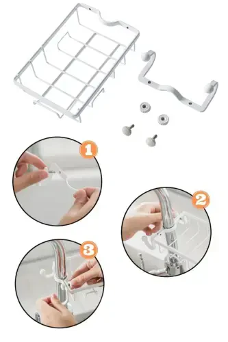 Stainless Steel Kitchen Bathroom Faucet Mountable Soap and Sponge Holder - 6