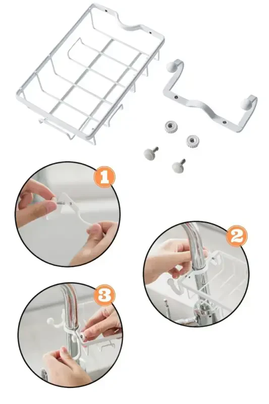 Stainless Steel Kitchen Bathroom Faucet Mountable Soap and Sponge Holder - 6