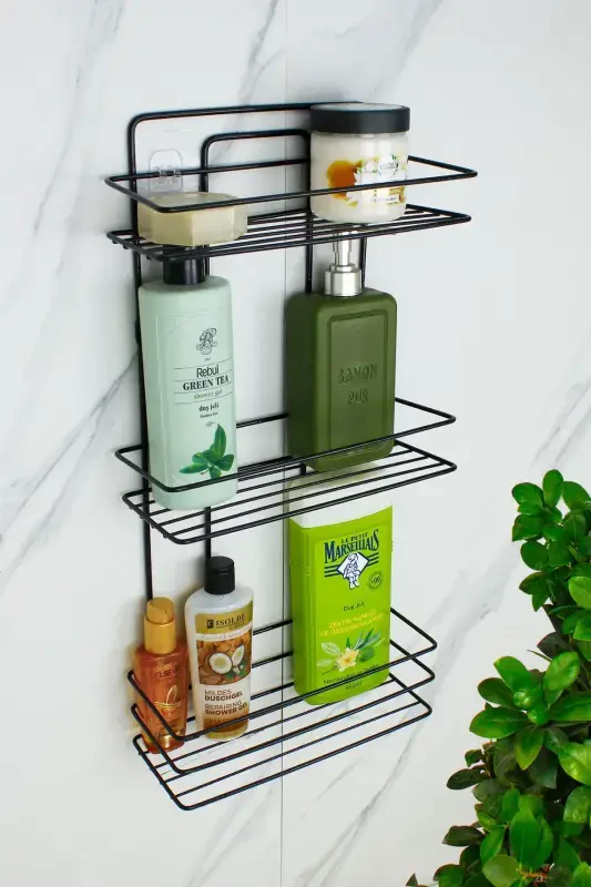 Stainless steel, thermo-plastic coated, corner shelf for the bathroom, shower, shampoo holder with adhesive lif hanger. - HIMY SHOP