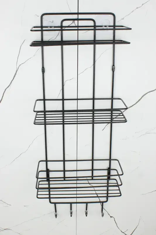 Stainless steel, thermo-plastic coated, corner shelf for the bathroom, shower, shampoo holder with adhesive lif hanger. - 5