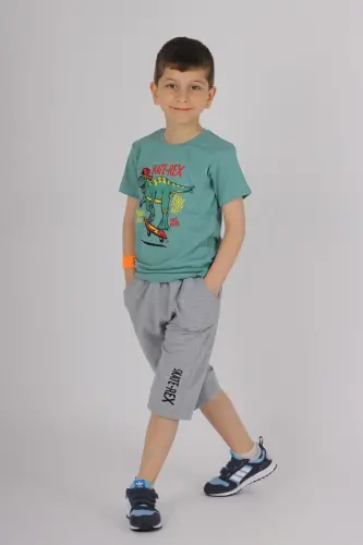 Stake-rex Printed Pocketed Cotton Boys' Summer Set - mint green - 4