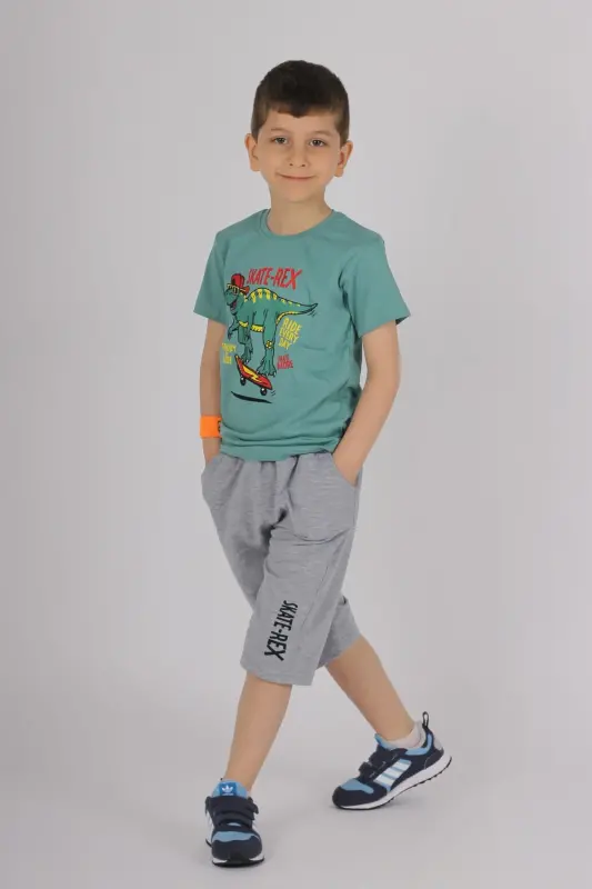 Stake-rex Printed Pocketed Cotton Boys' Summer Set - mint green - 4