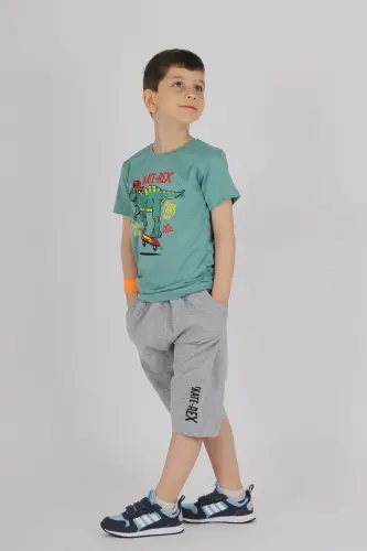 Stake-rex Printed Pocketed Cotton Boys' Summer Set - mint green - 5