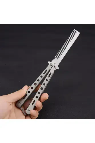 Стальной складной гребень-бабочка для укладки волос, чёрно-синий - 6