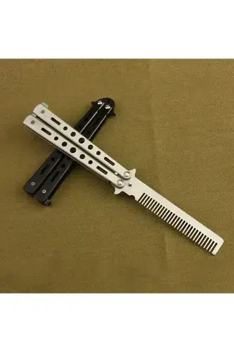 Стальной складной гребень-бабочка для укладки волос, чёрно-синий - 7