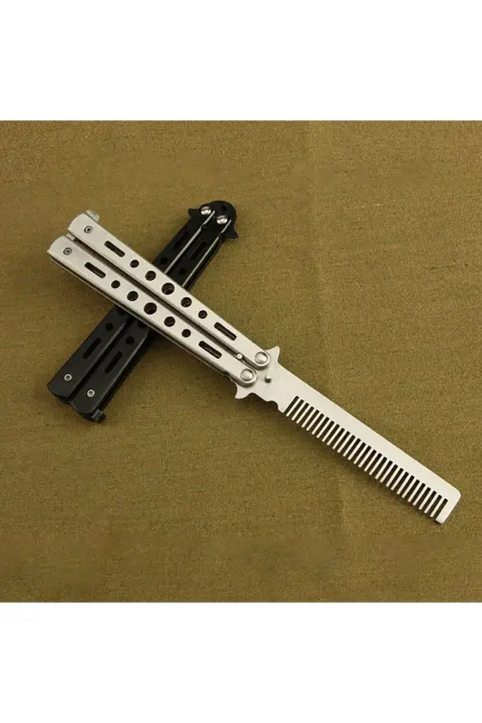 Стальной складной гребень-бабочка для укладки волос - Серебристый - 5