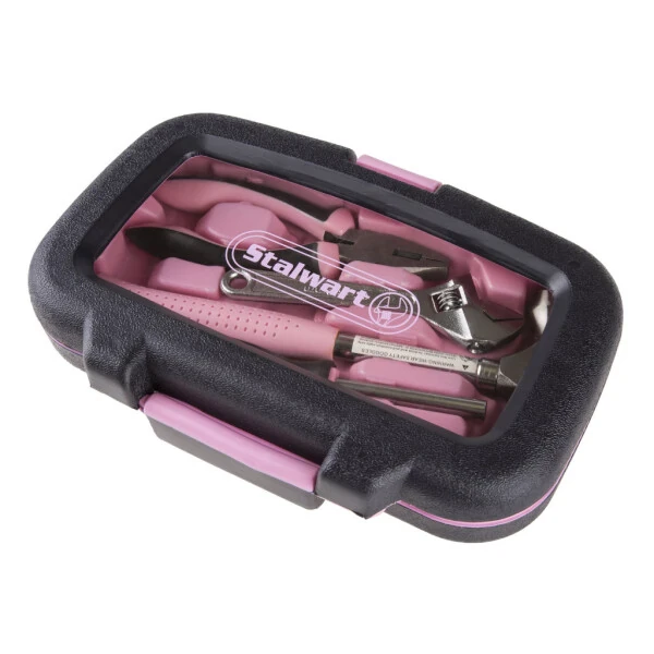 Stalwart 15-Piece Household Hand Tools Set with Carrying Case (Pink) - STALWART
