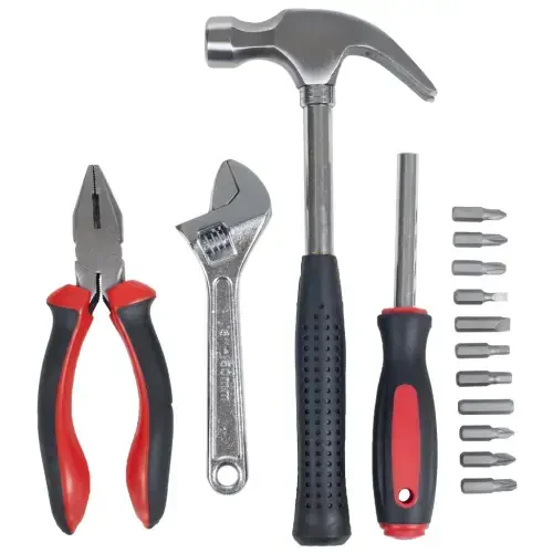 Stalwart 15PC Tool Set with Hammer, Multi-Bit Screwdriver, and More (Red) - 2