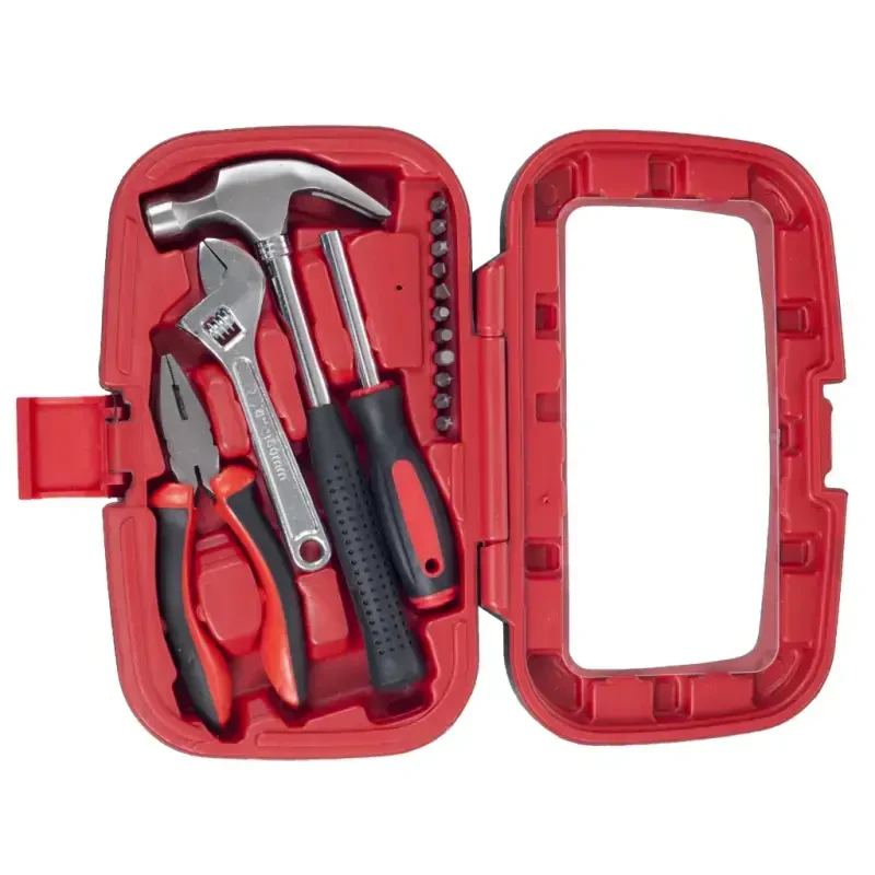 Stalwart 15PC Tool Set with Hammer, Multi-Bit Screwdriver, and More (Red) - 3