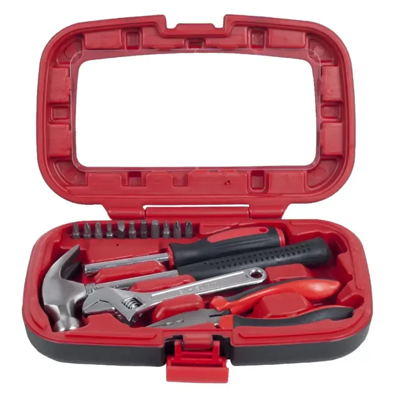 Stalwart 15PC Tool Set with Hammer, Multi-Bit Screwdriver, and More (Red) - 4