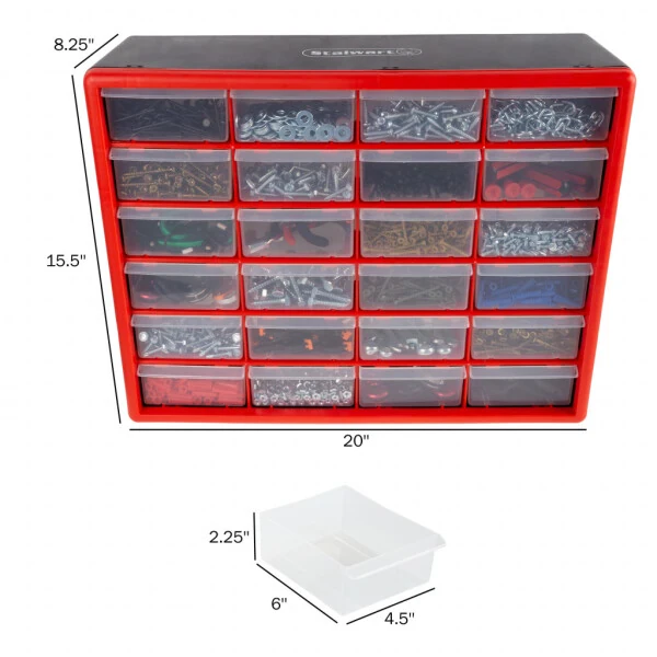 Stalwart 24 Plastic Drawers Organizer - Compartment Storage, Desktop and Wall Mount Container for Hardware, Parts, Crafts, Beads, and Tools (Red)- - 1