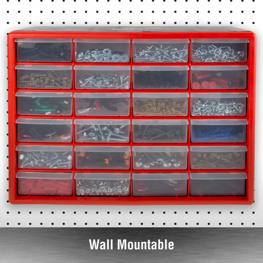Stalwart 24 Plastic Drawers Organizer - Compartment Storage, Desktop and Wall Mount Container for Hardware, Parts, Crafts, Beads, and Tools (Red)- - 4