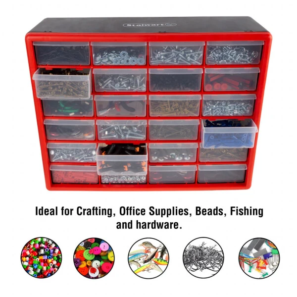 Stalwart 24 Plastic Drawers Organizer - Compartment Storage, Desktop and Wall Mount Container for Hardware, Parts, Crafts, Beads, and Tools (Red) - 5