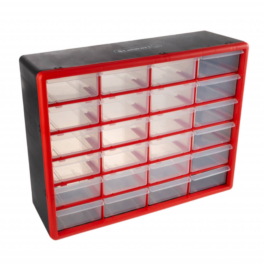 Stalwart 24 Plastic Drawers Organizer - Compartment Storage, Desktop and Wall Mount Container for Hardware, Parts, Crafts, Beads, and Tools (Red) - 6