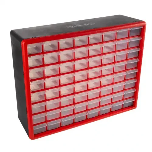 Stalwart 64-Drawer Storage Organizer - Plastic Drawers for Organization, Desktop or Wall-Mounted Container for Hardware, Tools, and Beads (Red) - 1