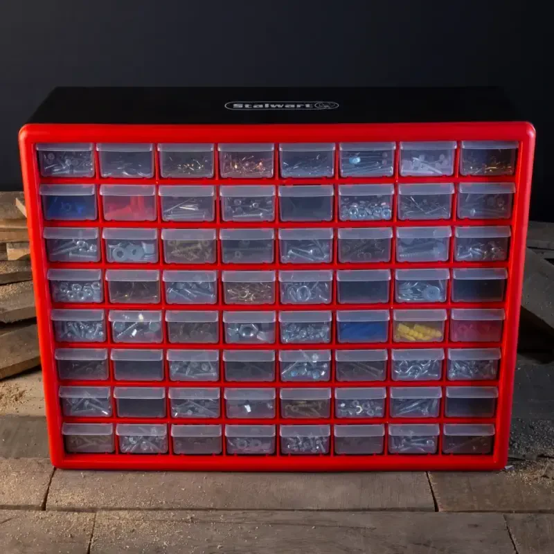 Stalwart 64-Drawer Storage Organizer - Plastic Drawers for Organization, Desktop or Wall-Mounted Container for Hardware, Tools, and Beads (Red) - 4