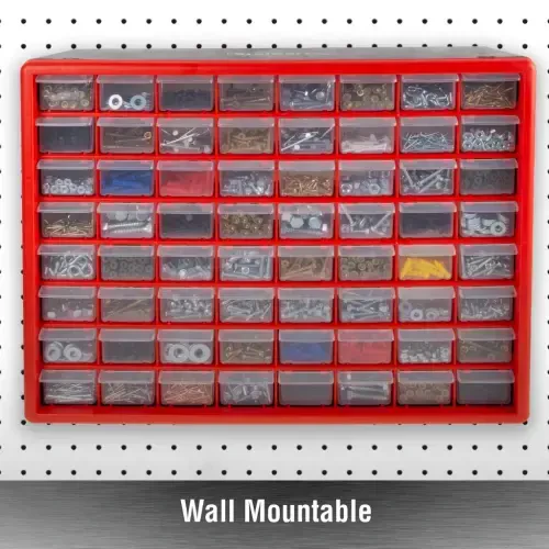 Stalwart 64-Drawer Storage Organizer - Plastic Drawers for Organization, Desktop or Wall-Mounted Container for Hardware, Tools, and Beads (Red) - 5