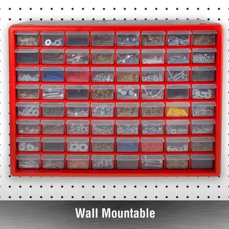 Stalwart 64-Drawer Storage Organizer - Plastic Drawers for Organization, Desktop or Wall-Mounted Container for Hardware, Tools, and Beads (Red) - 5