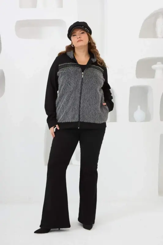 Stamped, Stone Detailed, Plus Size Sweatshirt Top Black - 4