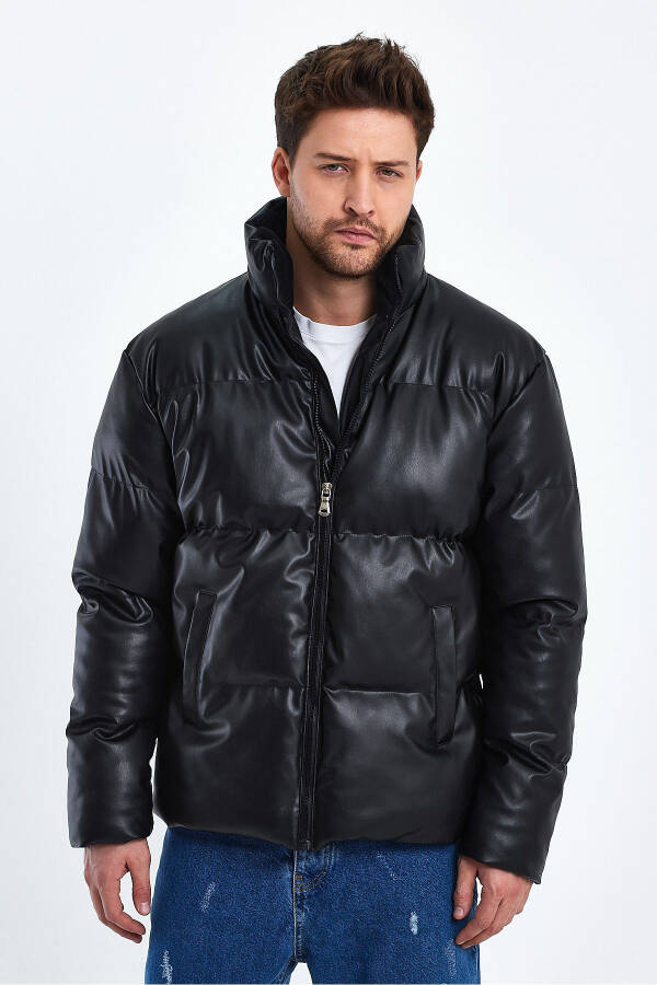 Stand Collar Leather Puffer Jacket AF-K50641PRM - 1