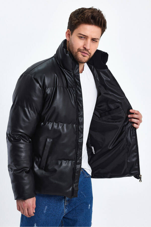 Stand Collar Leather Puffer Jacket AF-K50641PRM - 5